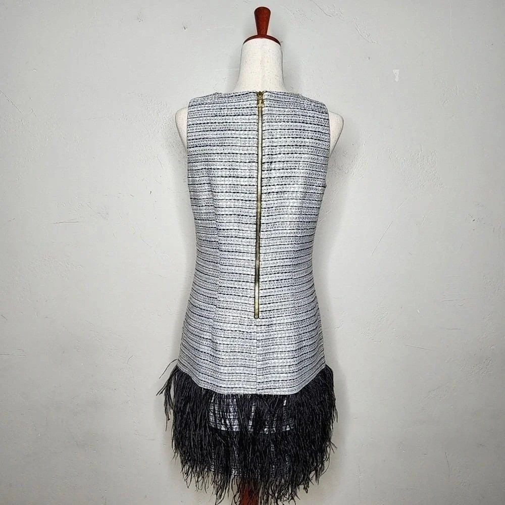 Sail to Sable Metallic‎ Tweed and Feather Sleeveless Party Dress Size 6